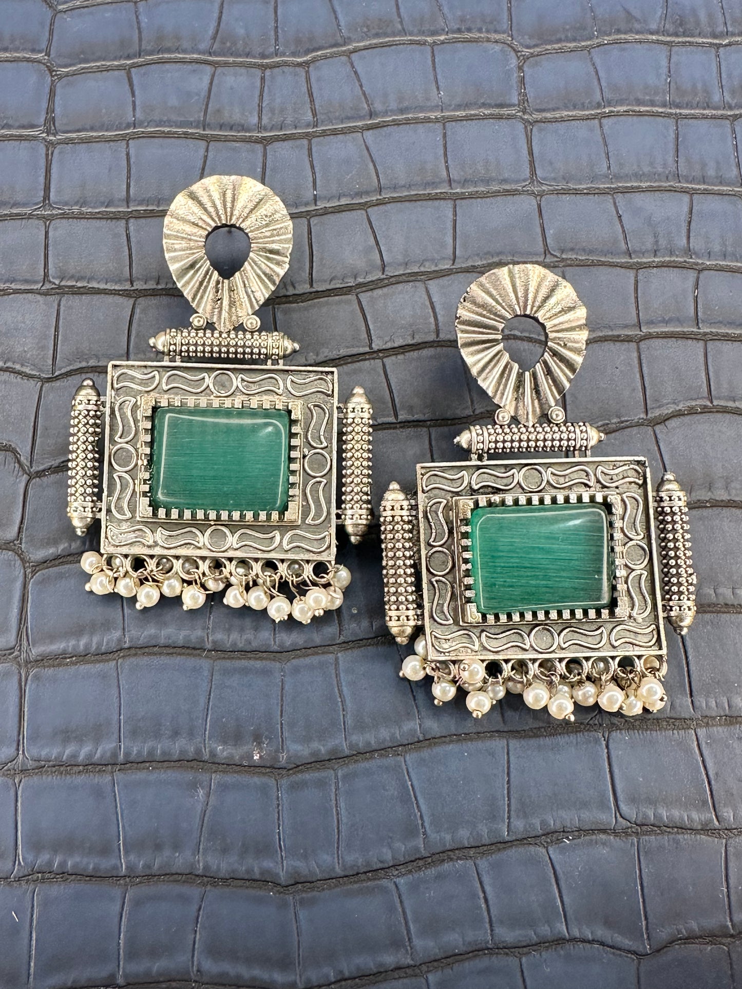 Closeup Detailing of HeyBae Big Oxidised Statement Earrings for Women
