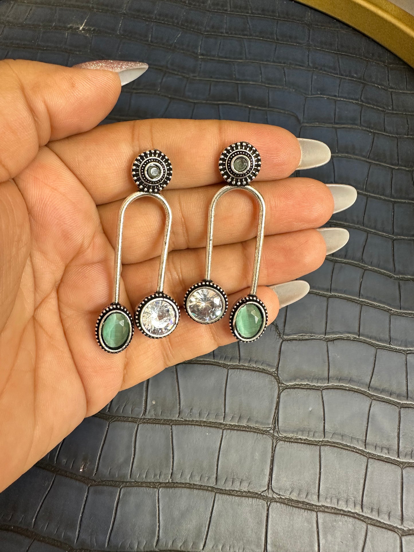Model Wearing HeyBae Big Oxidised Statement Earrings with Ethnic Outfit