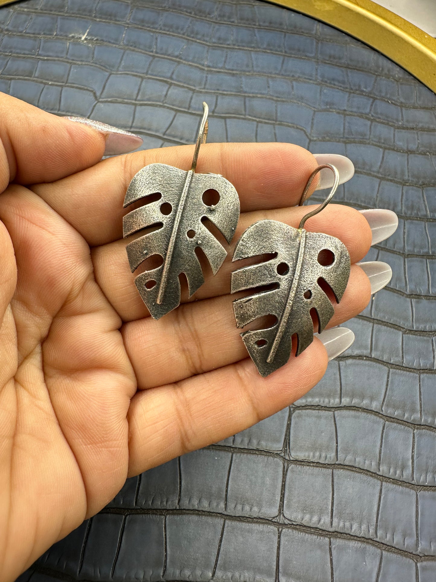 Detailed Shot Highlighting the Intricate Design of HeyBae Oxidised Stud Earrings