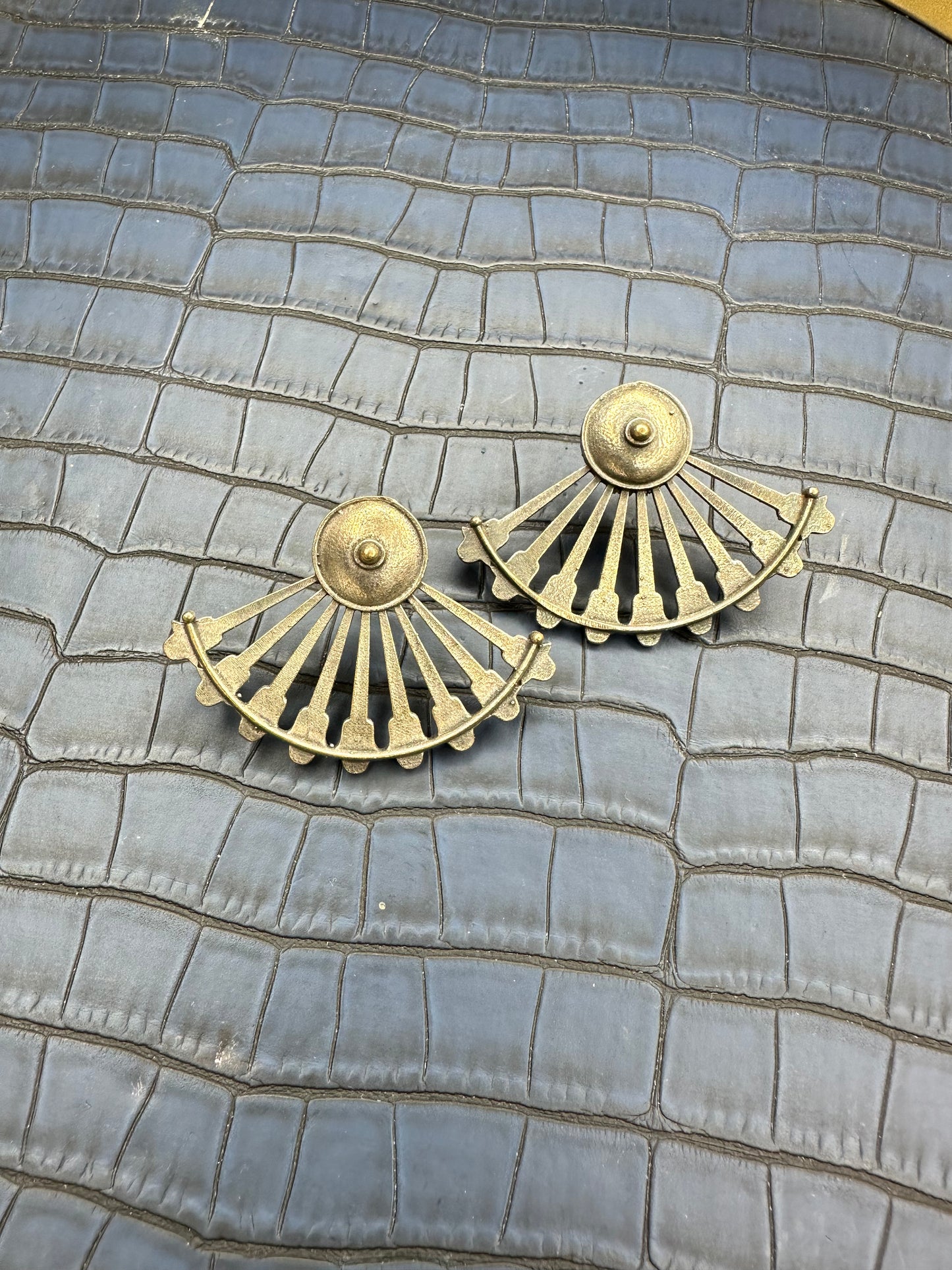 HeyBae Oxidised Brass Stud Earrings Styled for Ethnic and Modern Wear