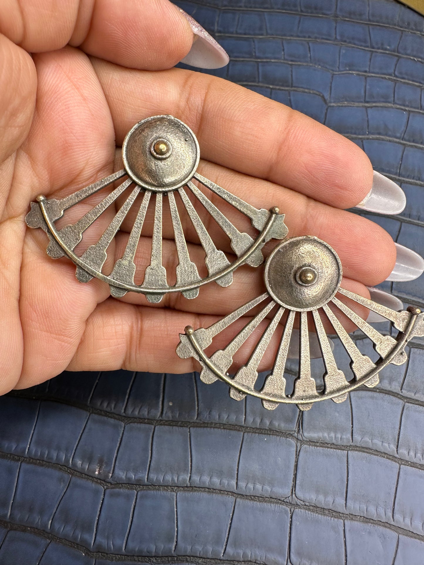 Fashion Display of HeyBae Brass Oxidised Stud Earrings for Women