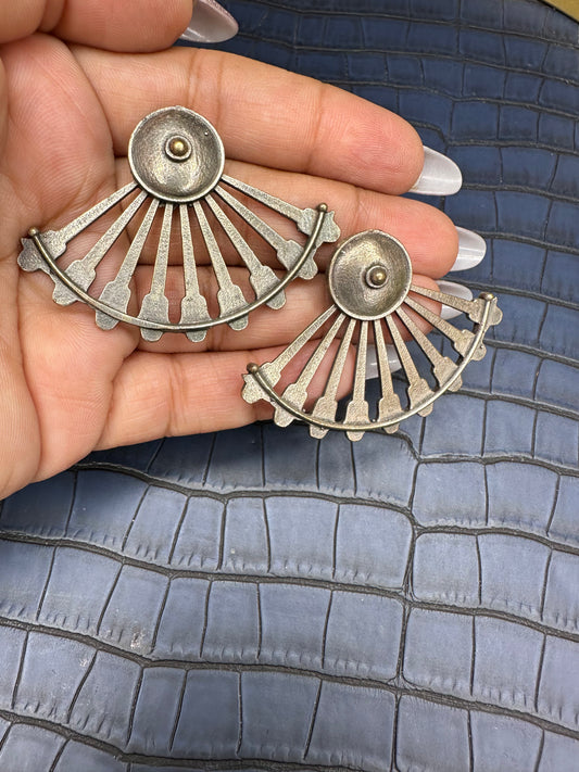 Lightweight Brass HeyBae Oxidised Stud Earrings with Antique Finish