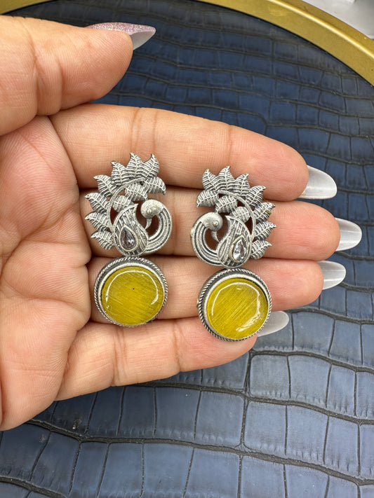 Side Look of HeyBae Oxidised Stud Earrings with Antique Finish