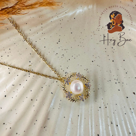 Close-up of HeyBae Stainless Steel Pearl Pendant and Chain Necklace