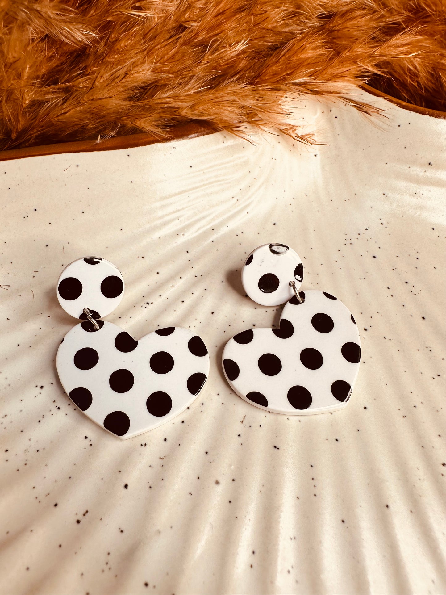 Close-up Detailing of HeyBae Polka Dotted Heart Quirky Earrings