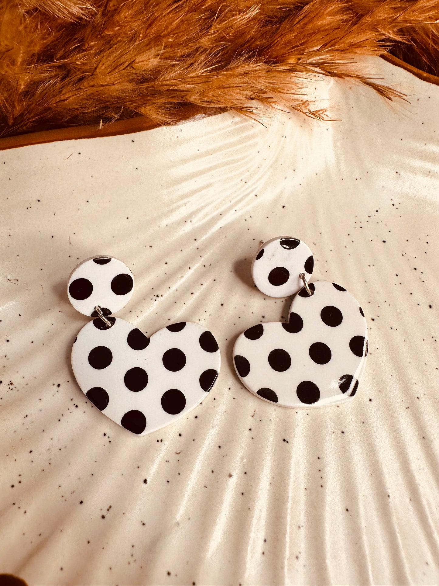 Model Wearing HeyBae Polka Dotted Heart Earrings with Casual Outfit