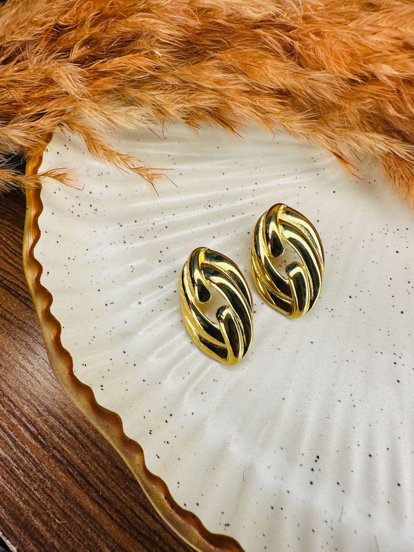 HeyBae Gold-Tone Twisted Oval Hoop Earrings in Premium Luxury Gift Box