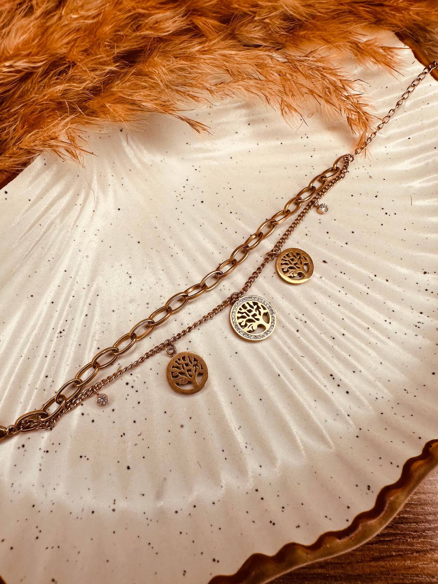 Premium HeyBae gold bracelet with harmony tree charm and gift box