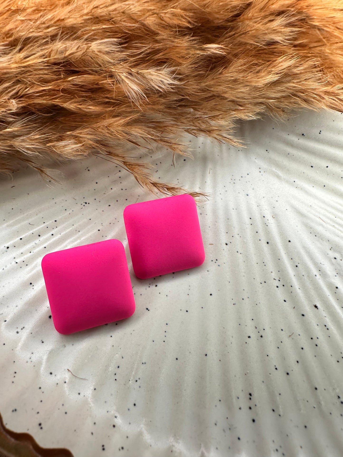 Flatlay Display of HeyBae Quirky Square Earrings on White Background