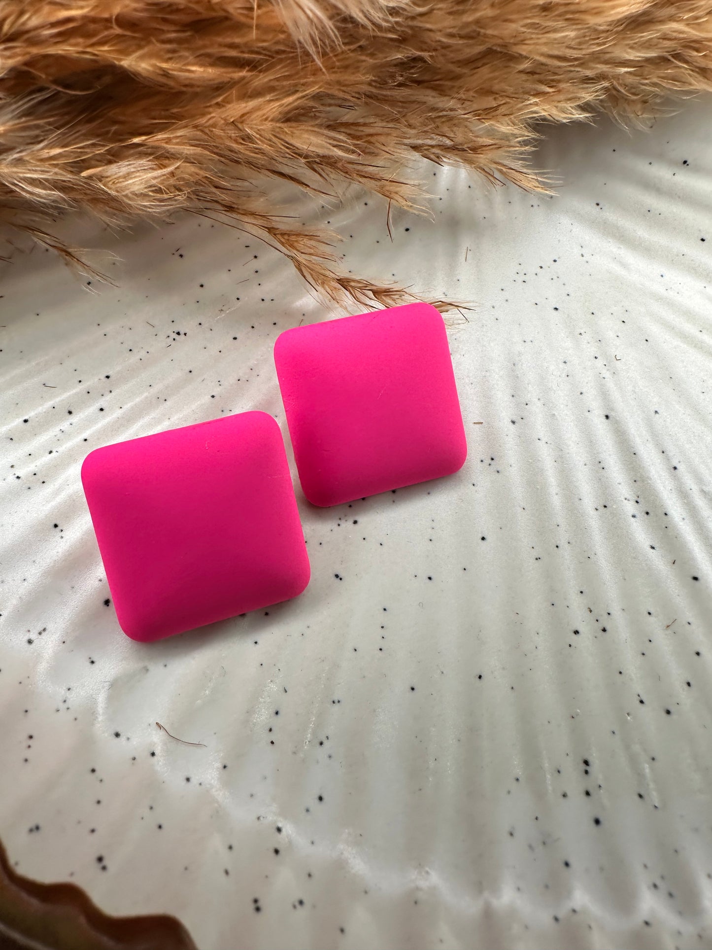 Handheld View of HeyBae Quirky Square Earrings with Polished Shine