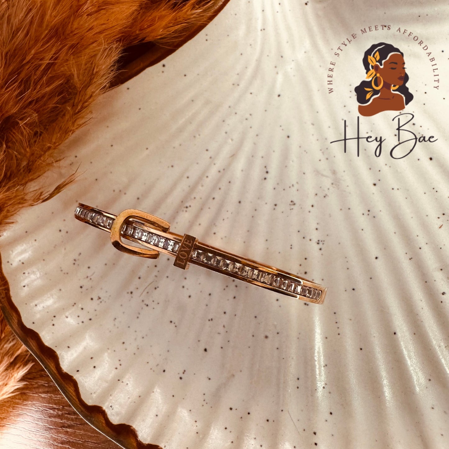 HeyBae Rose Gold American Diamond Bangle with matching jewelry set – stylish anti-tarnish bracelet