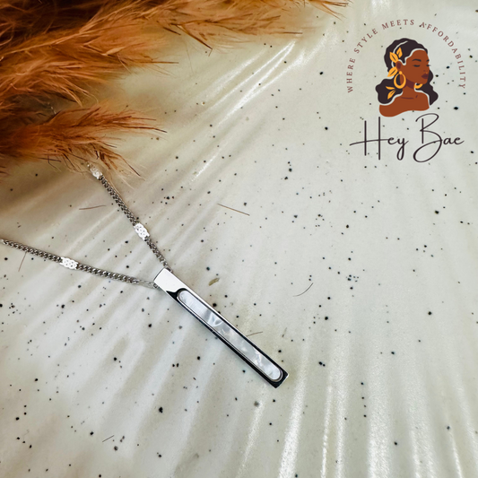 Side look of HeyBae Bar Pendant Necklace in Rose Gold Finish