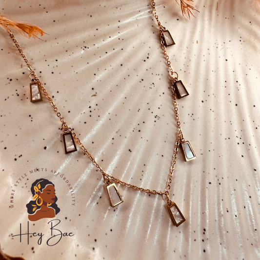 Close-up of HeyBae Rose Gold Stainless Steel Necklace with Polished Finish