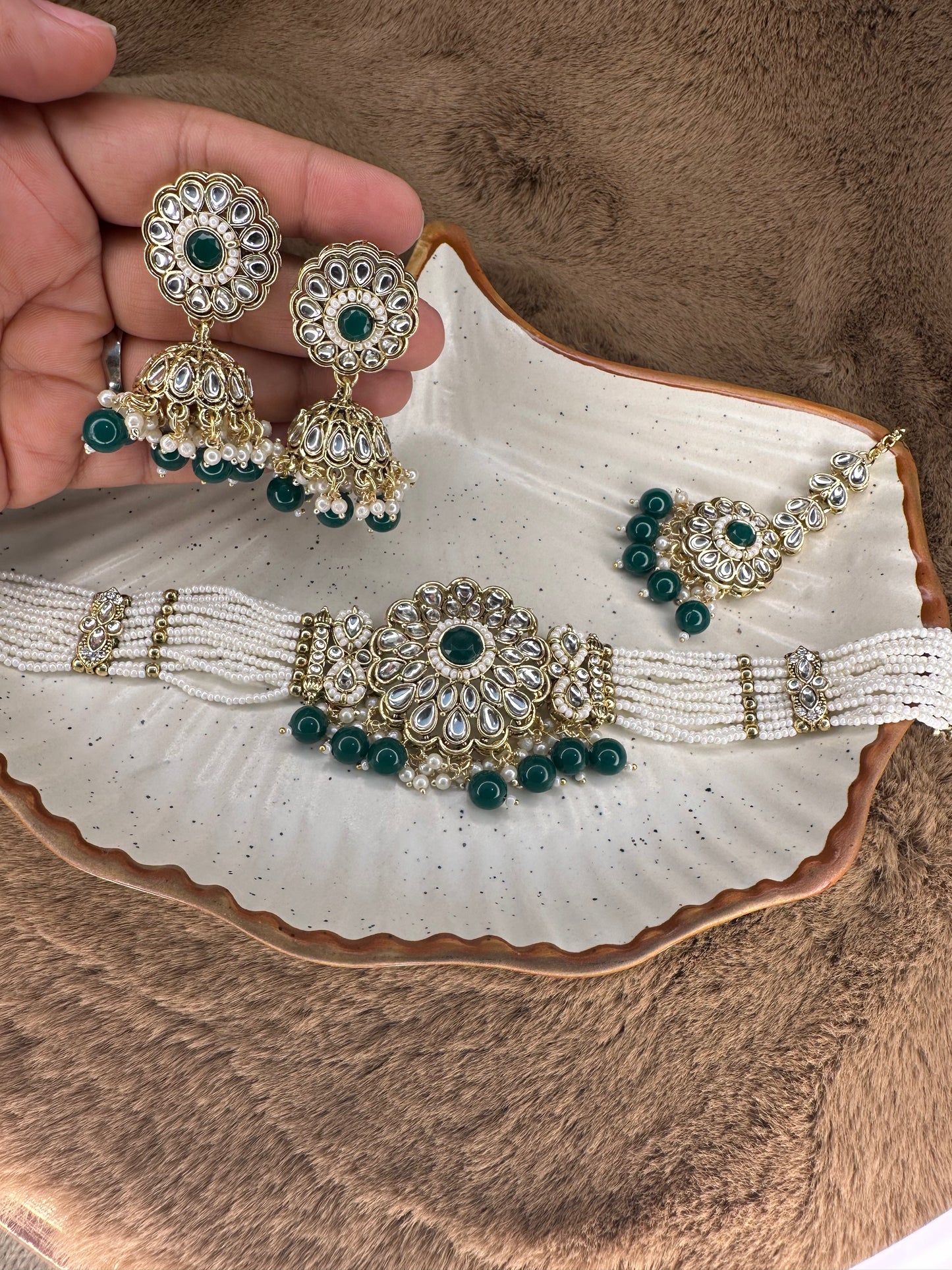 Model wearing Ruby Red Kundan Necklace Set