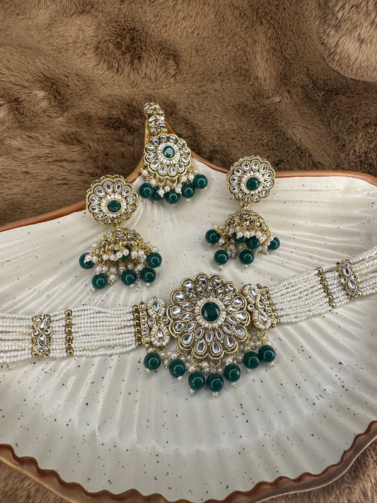 Hey Bae Ruby Red Kundan Pearl Necklace Set with Earrings