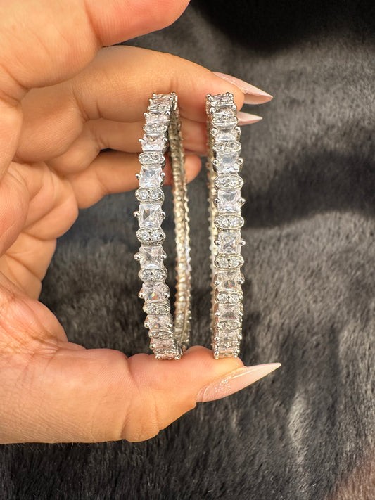 Close-up of HeyBae Sparkling Silver AD Bangle with brilliant American Diamonds