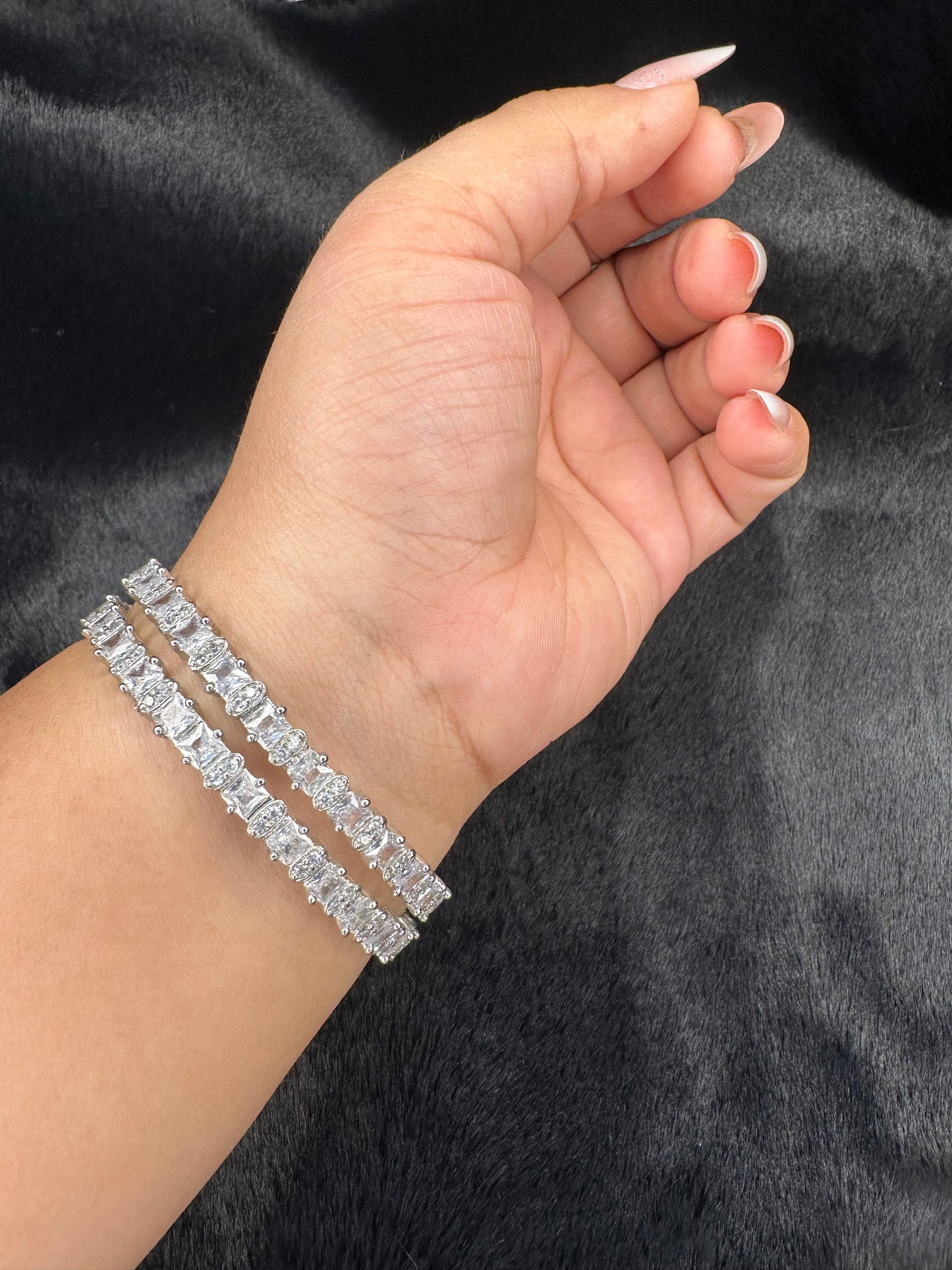 HeyBae Sparkling Silver AD Bangle styled with festive outfit for wedding look