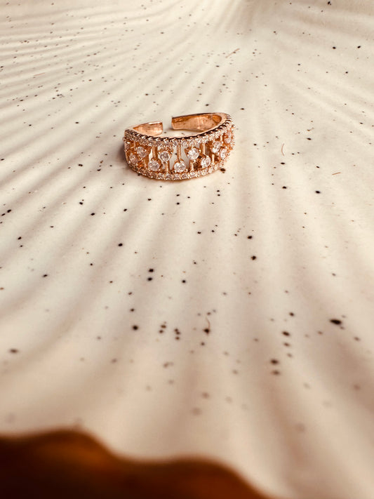 Stainless steel AD studded adjustable ring for girls by HeyBae