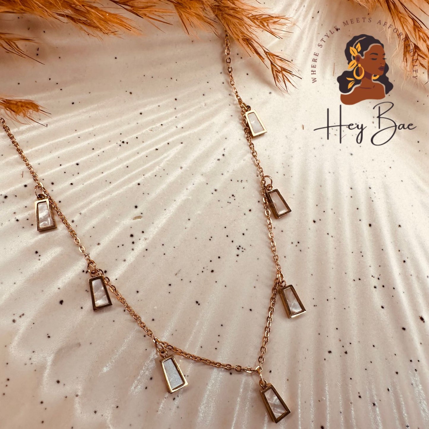 Side look of HeyBae Rose Gold Stainless Steel Pendant Necklace