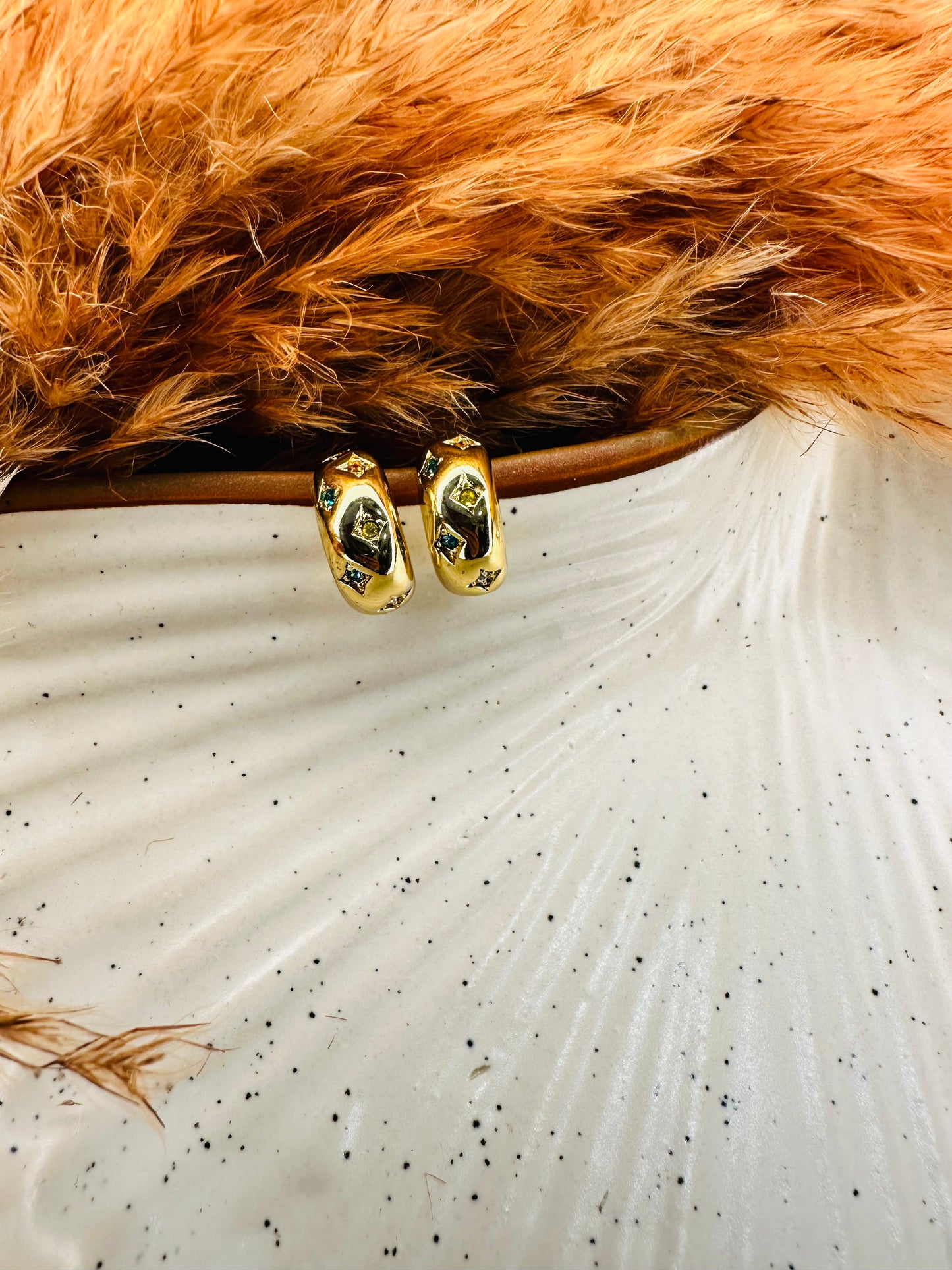 Close-up of HeyBae Gold Plated Hoop Studded Earrings with Shine