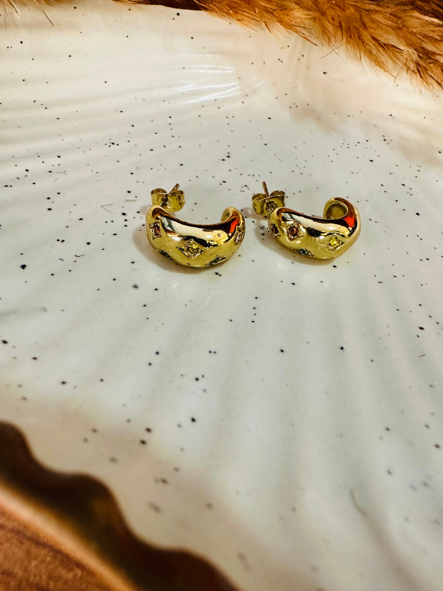 Side Look of HeyBae Gold Plated Hoop Studded Earrings