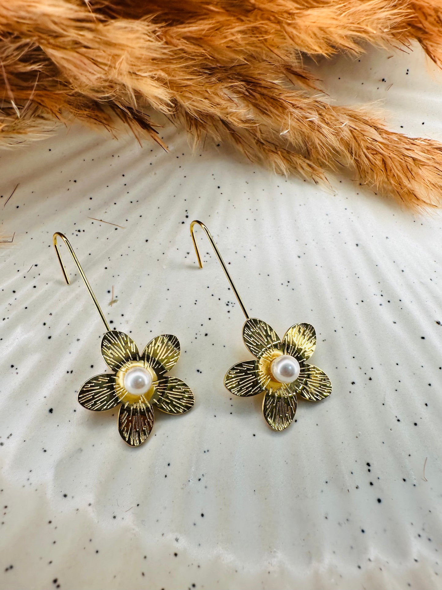 HeyBae Sleek Gold-Plated Teardrop Flower Earrings in Premium Gift Box