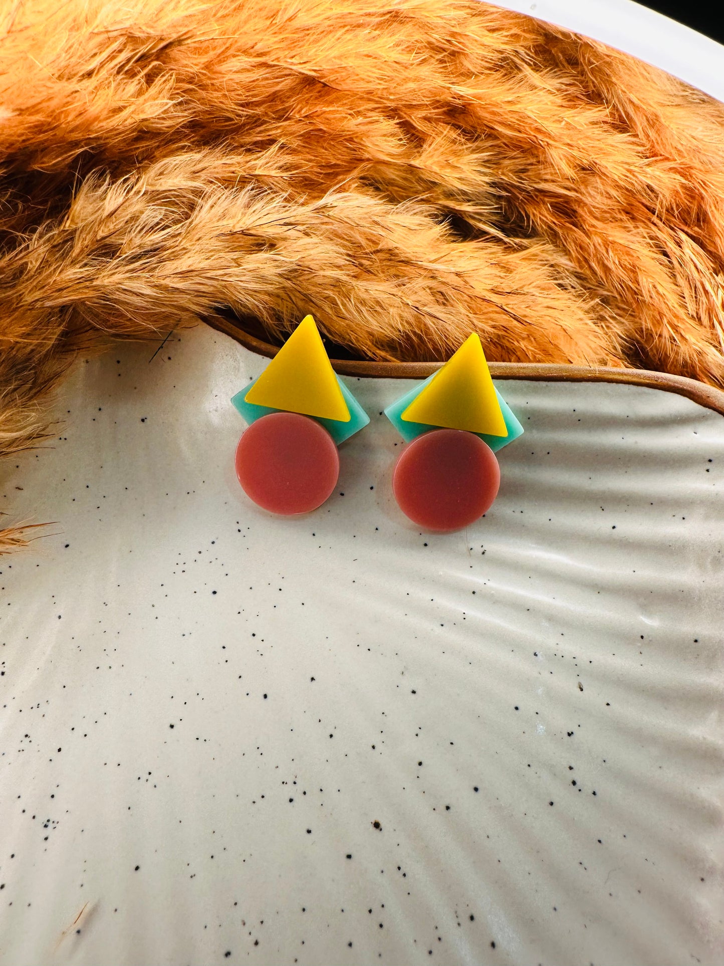 Close-up Detailing of HeyBae Triangle and Circle Quirky Ethnic Earrings