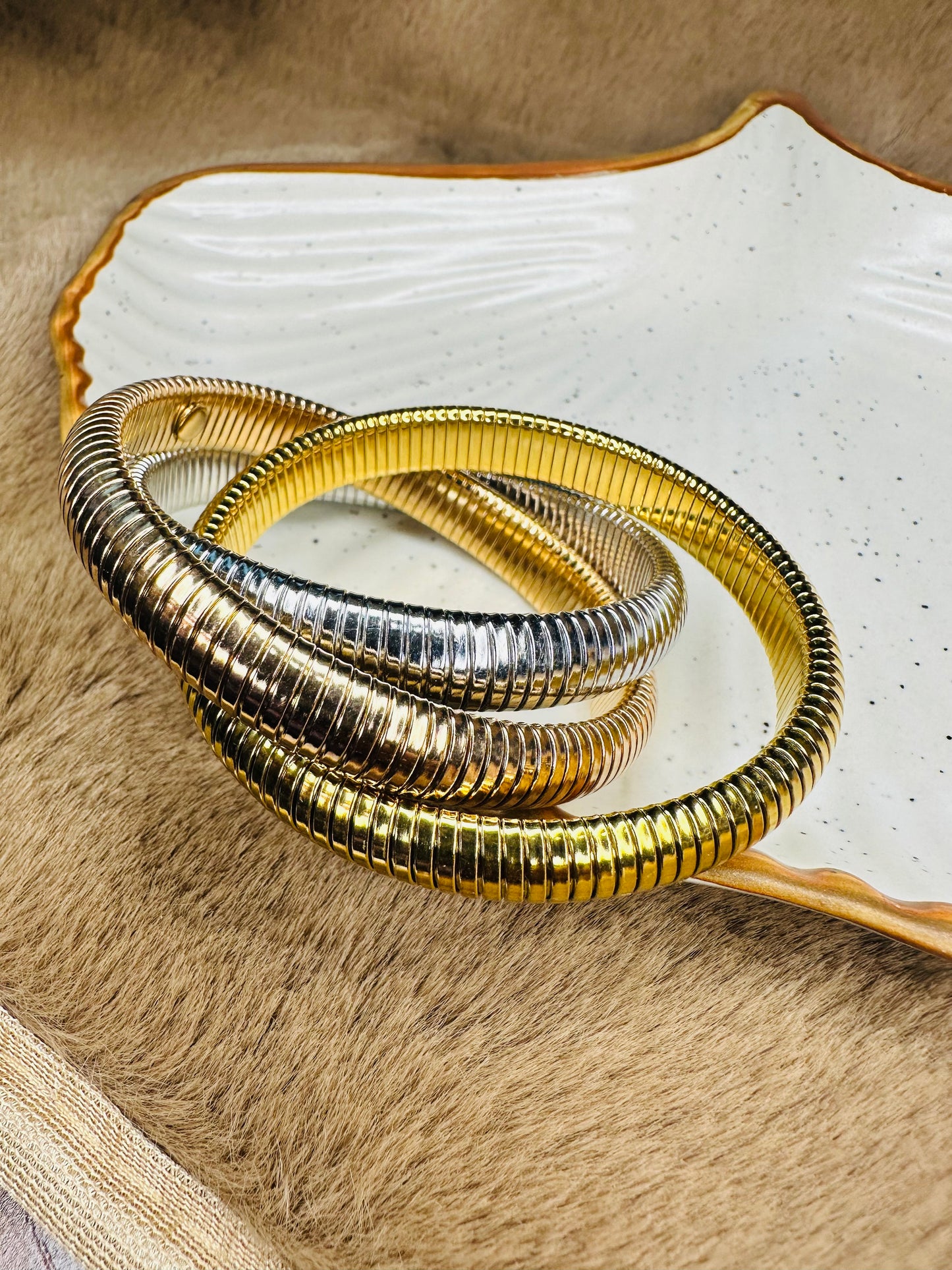 HeyBae Triple Coil Chunky Gold Bracelet for Women – Anti-Tarnish