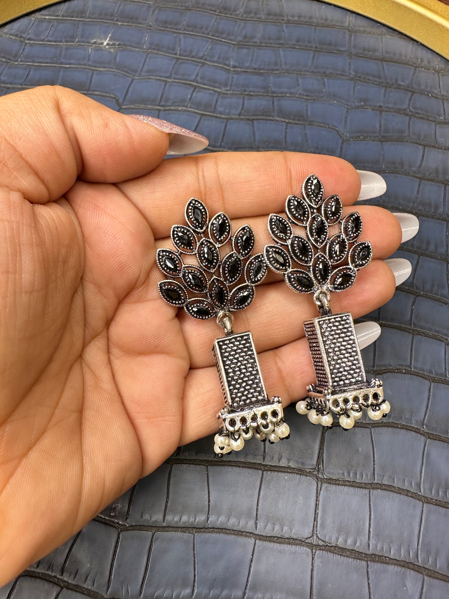 Vintage-Inspired HeyBae Big Oxidised Earrings with Intricate Pattern