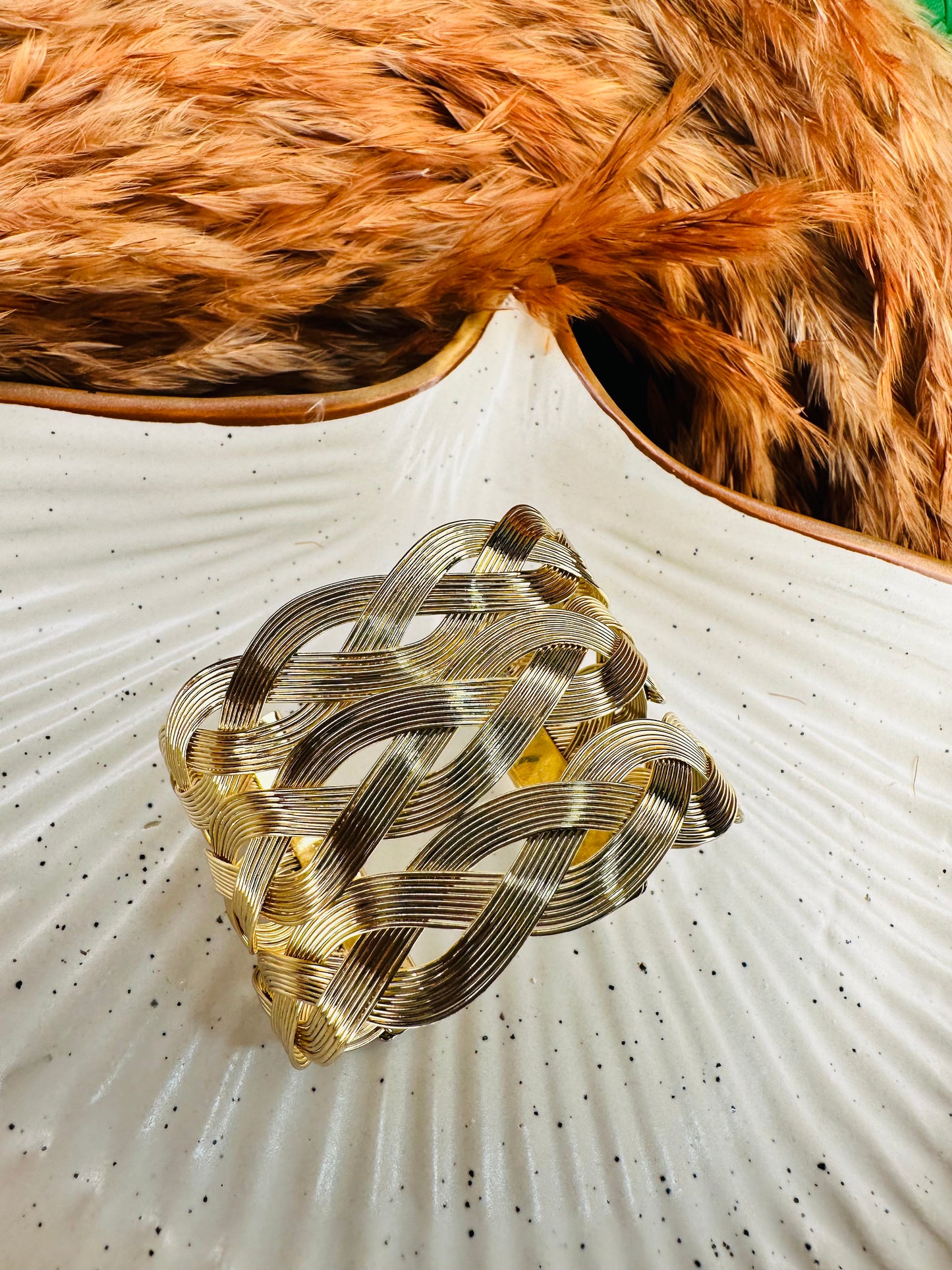 Woven gold cuff bracelet set in HeyBae premium gift jewelry