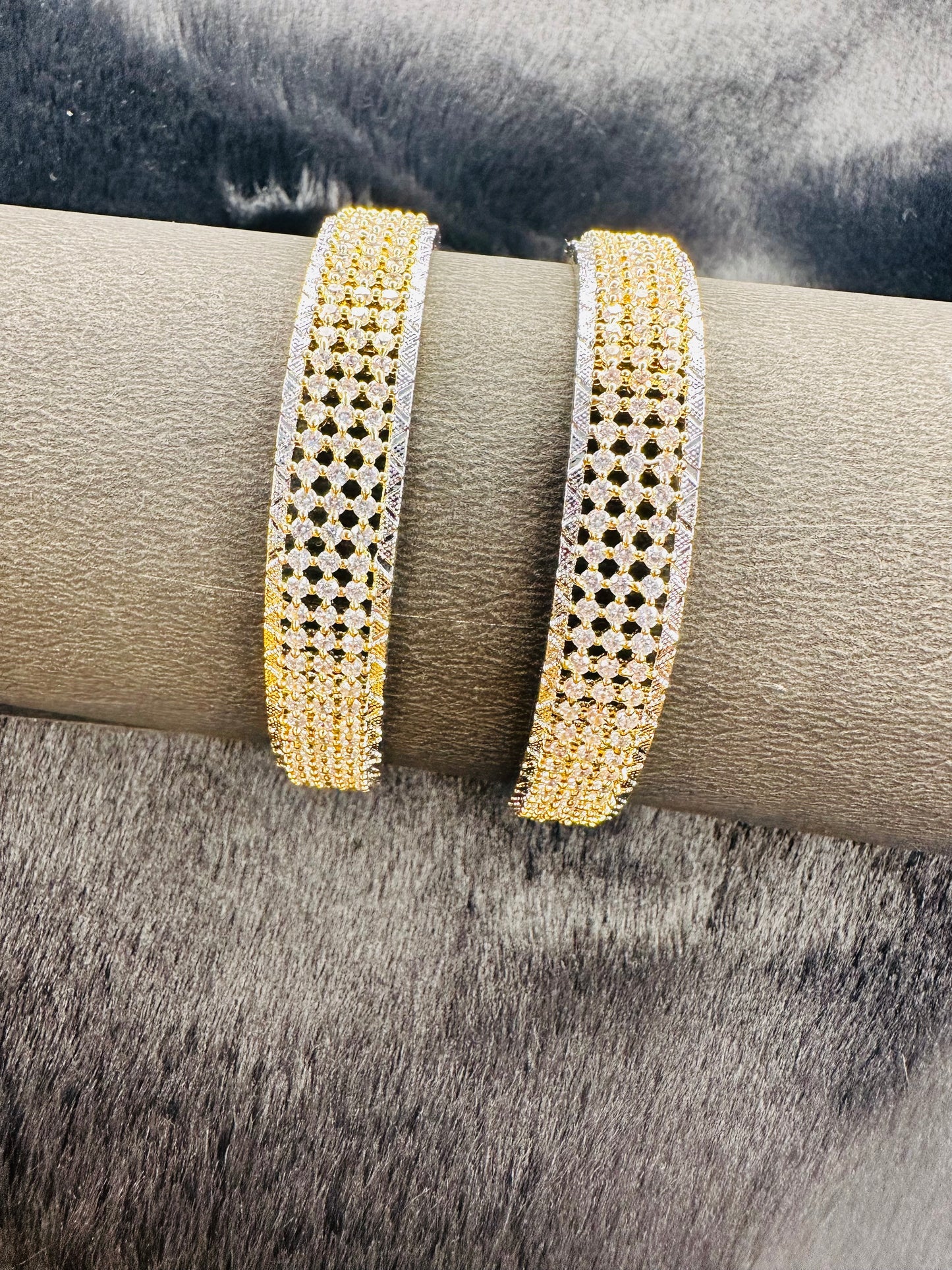 Model wearing HeyBae Gold AD Designer Bangles Set of 2 with festive attire