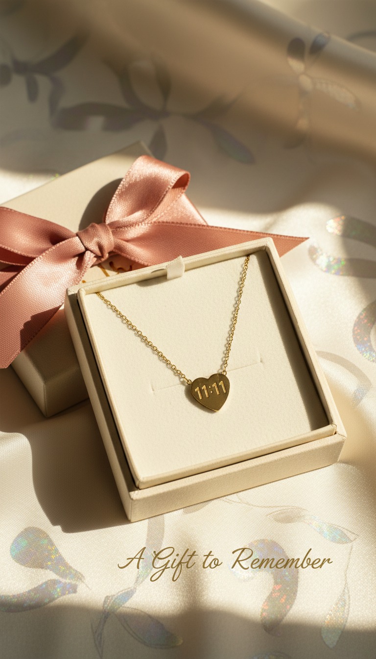 Hey Bae 11:11 Heart Gold Pendant Necklace – Angel Number Manifestation Jewelry for Women