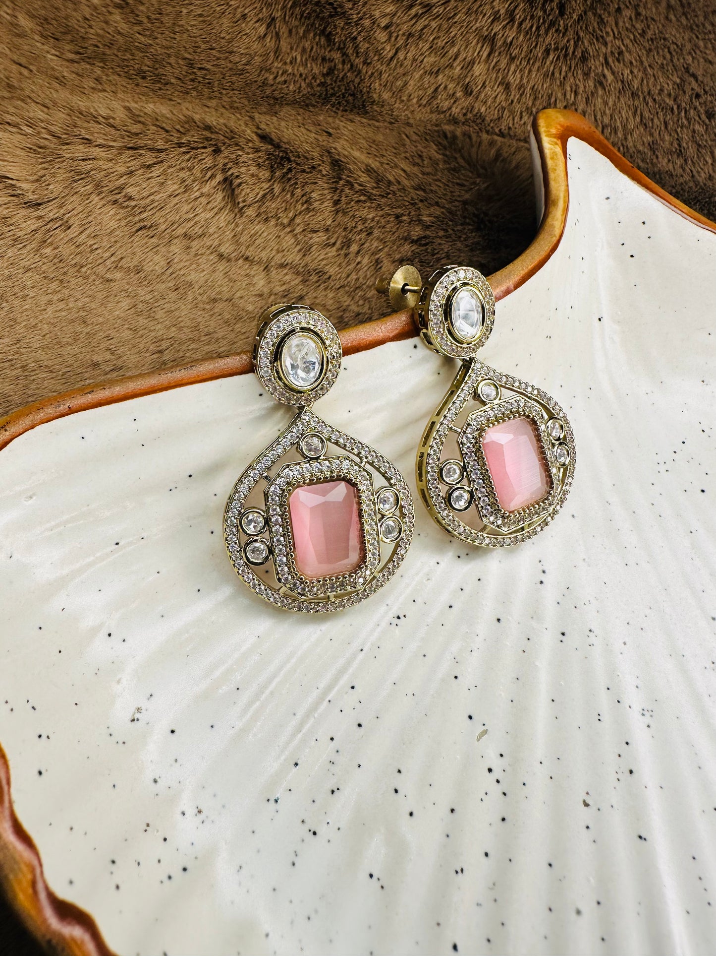 gold-plated-pink-diamond-earrings-festive-wear
