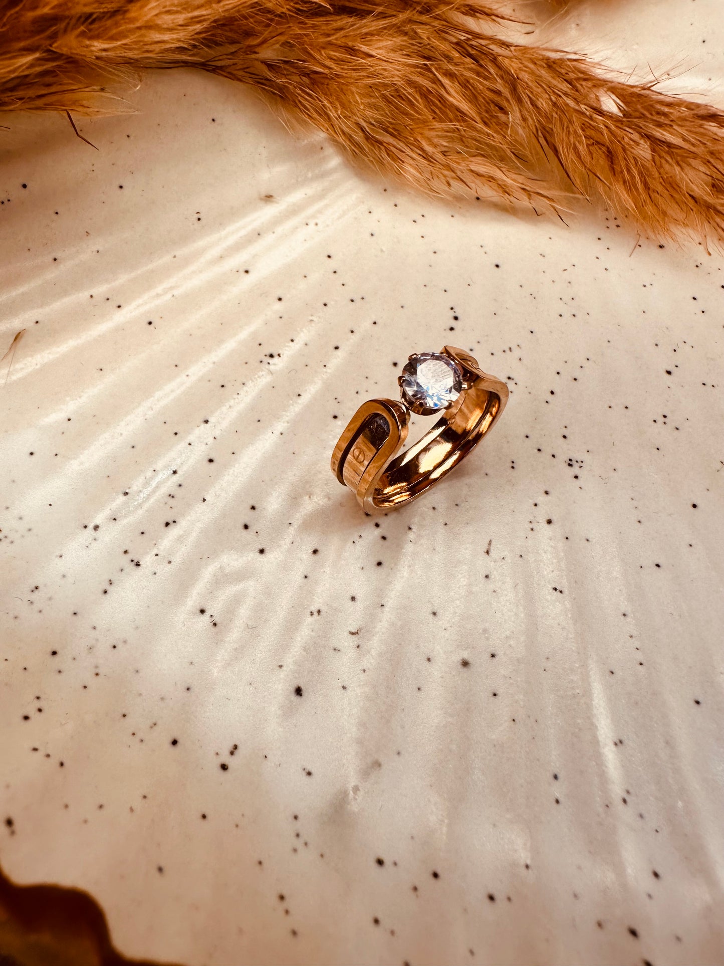 Premium Stainless Steel Rose Gold Solitaire Ring