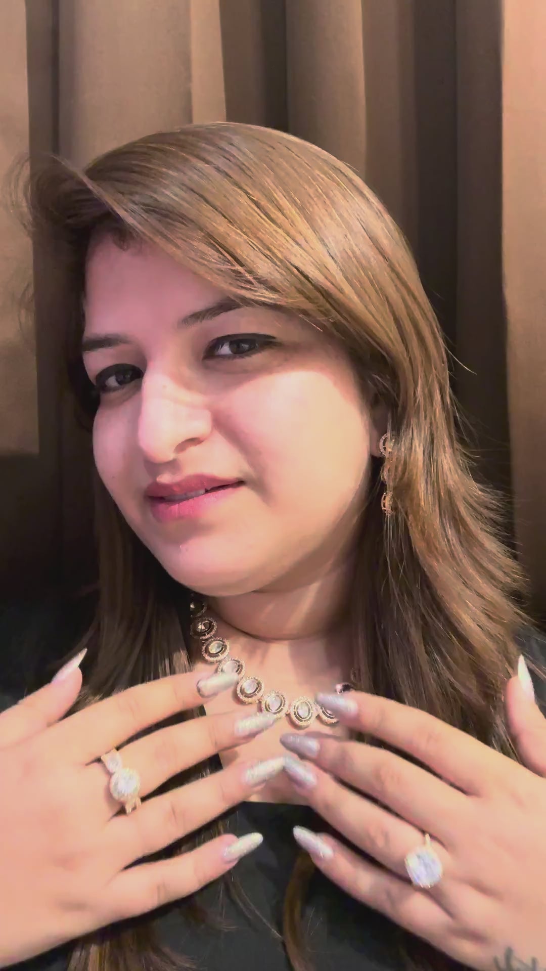 Side profile, rose gold kundan set