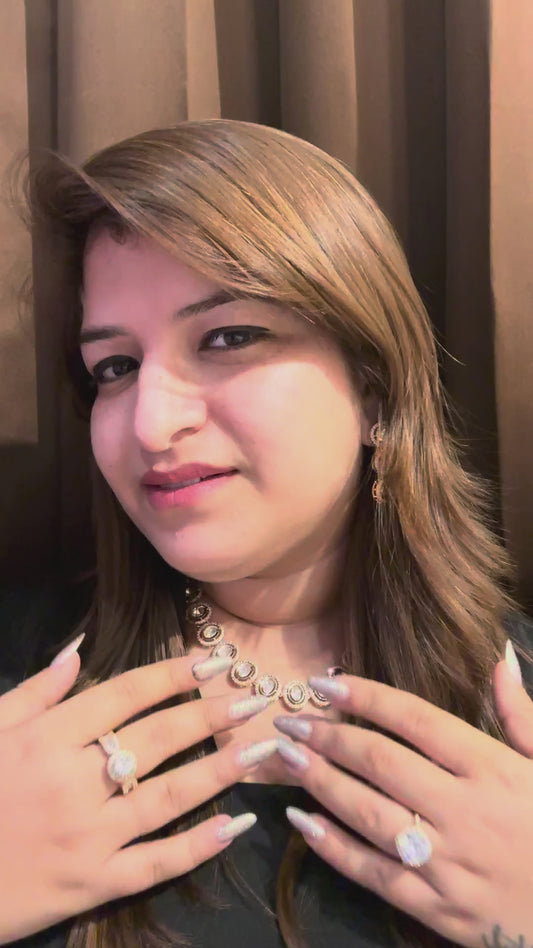 Side profile, rose gold kundan set