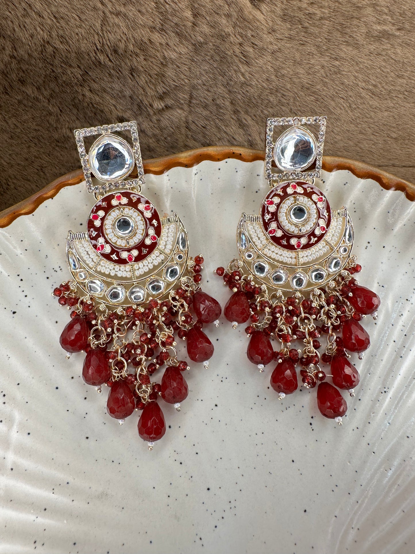 Silver and Red Oxidized Earrings HeyBae