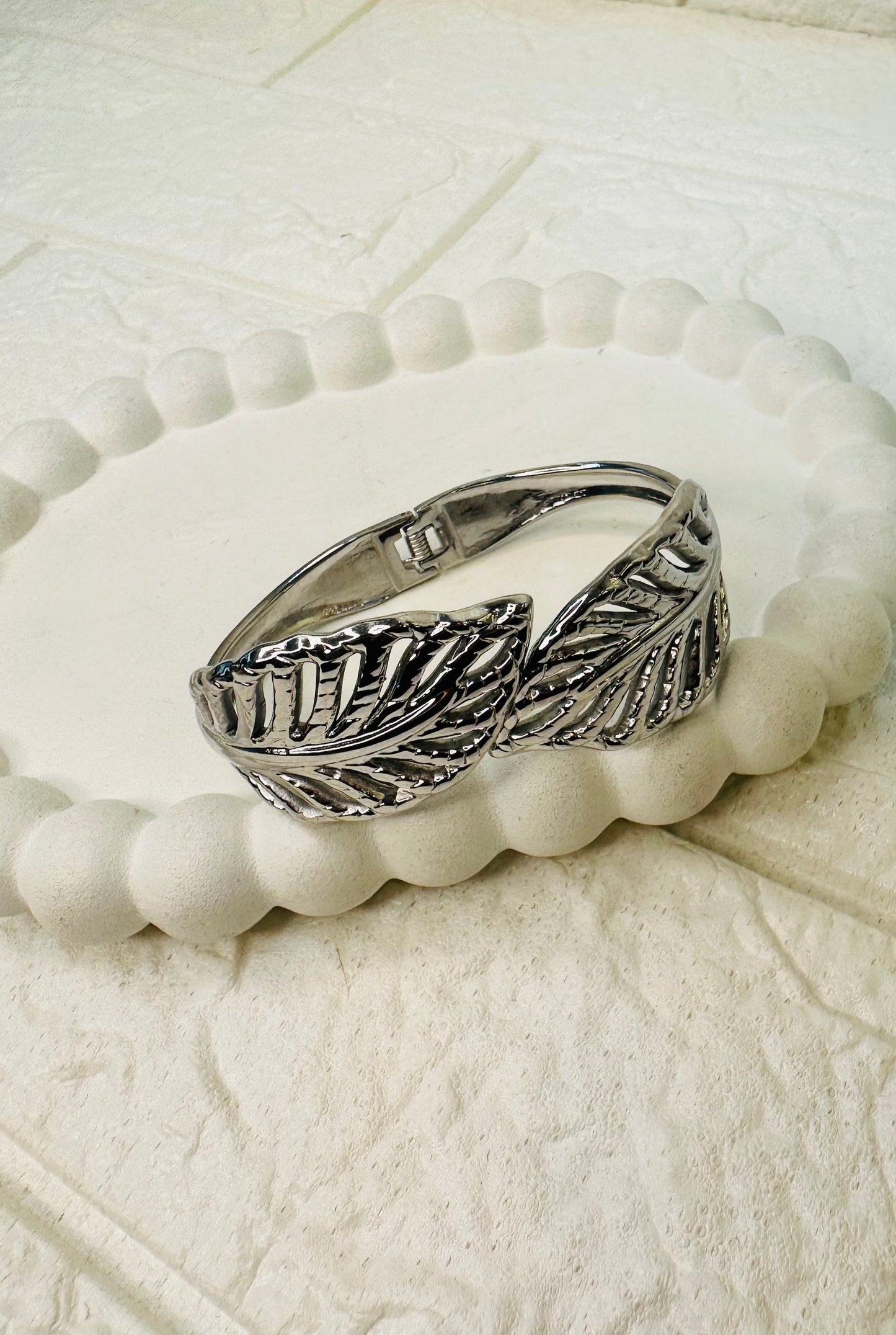 Nature-inspired silver cuff bracelet for women