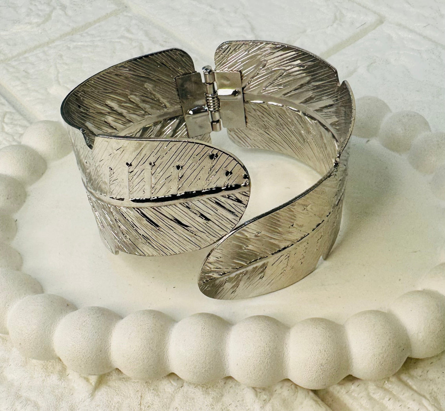 Nature-inspired Silver Leaf Cuff Bracelet for women