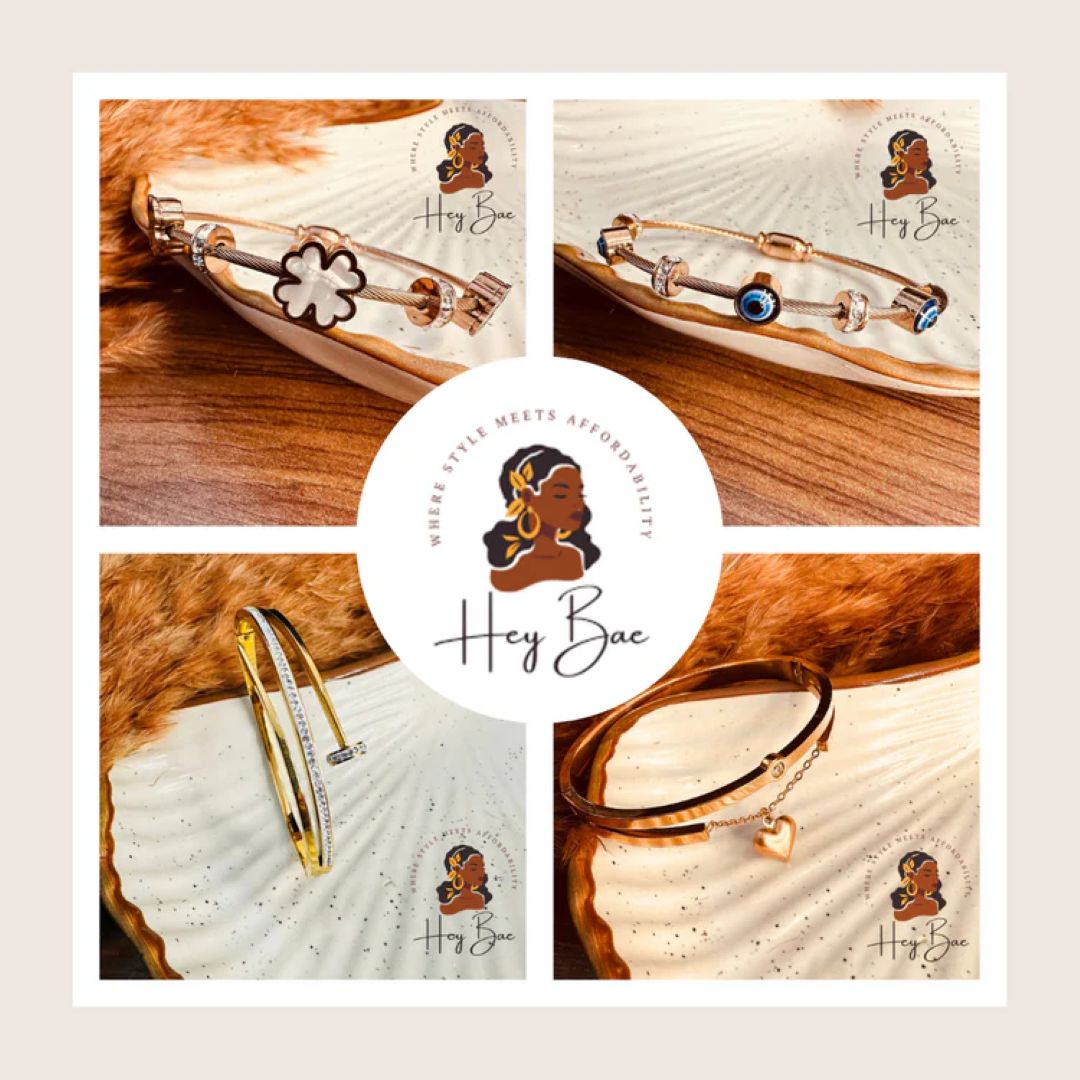 Anti-tarnish jewellery for women: gold and silver bangles, engraved stainless steel bracelets, statement cuffs—long-lasting, hypoallergenic daily and festive accessories from Hey Bae.