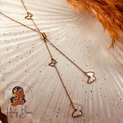 HeyBae Anti Tarnish Butterfly Long Chain - Rose Gold Stainless Steel