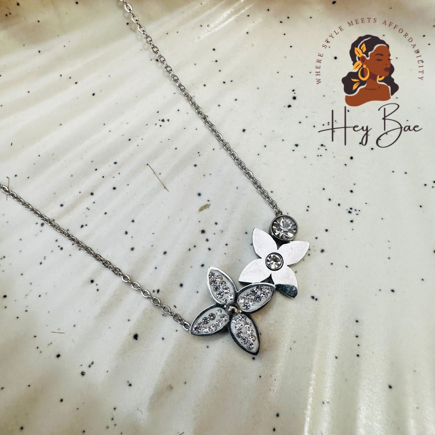 HeyBae Rose Gold Flower Pendant Necklace with Crystals for Women & Girls