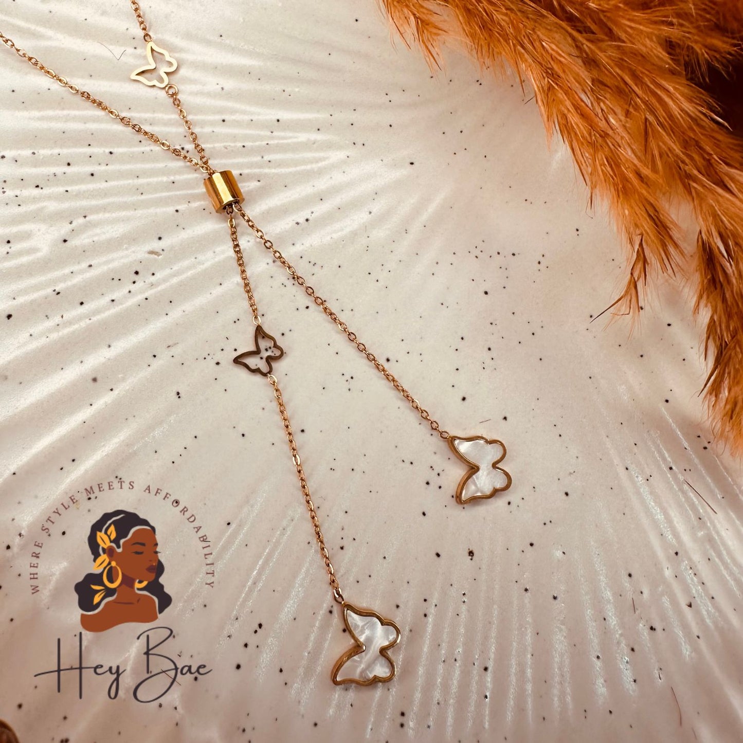 HeyBae Anti Tarnish Butterfly Long Chain - Rose Gold Stainless Steel