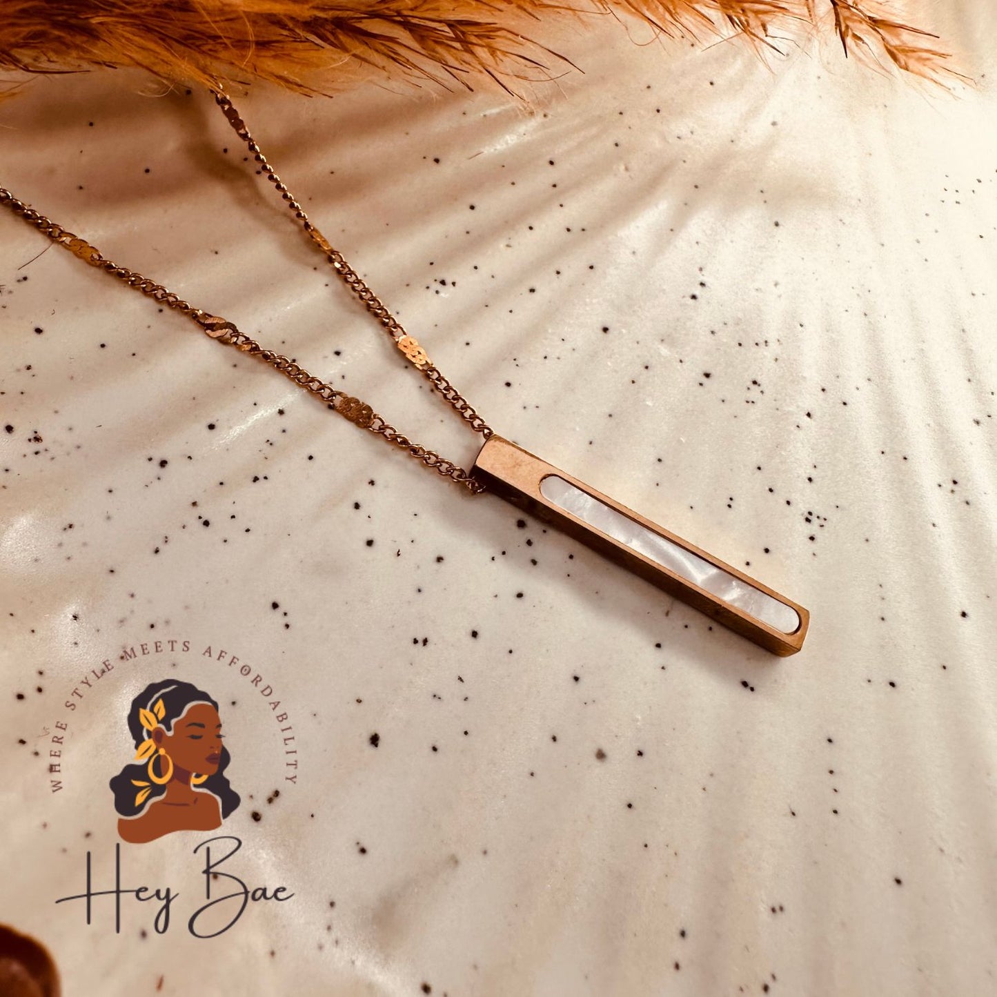 HeyBae Anti Tarnish Bar Pendant and Chain Set - Stainless Steel, Rose Gold, Gold & Silver