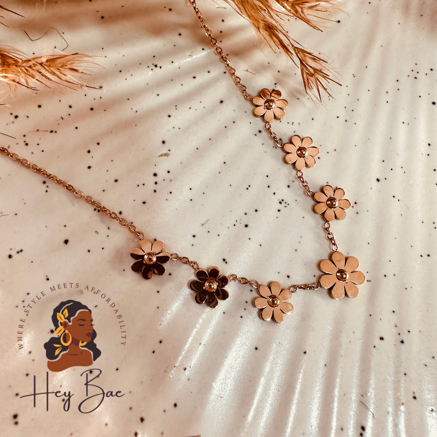 HeyBae Rose Gold Floral Necklace | Trendy Flower Chain for Ethnic & Western Wear