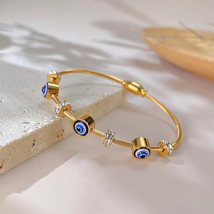 HeyBae Anti Tarnish Evil Eye Bangle, Magnetic Clasp Bracelet for Women & Girls