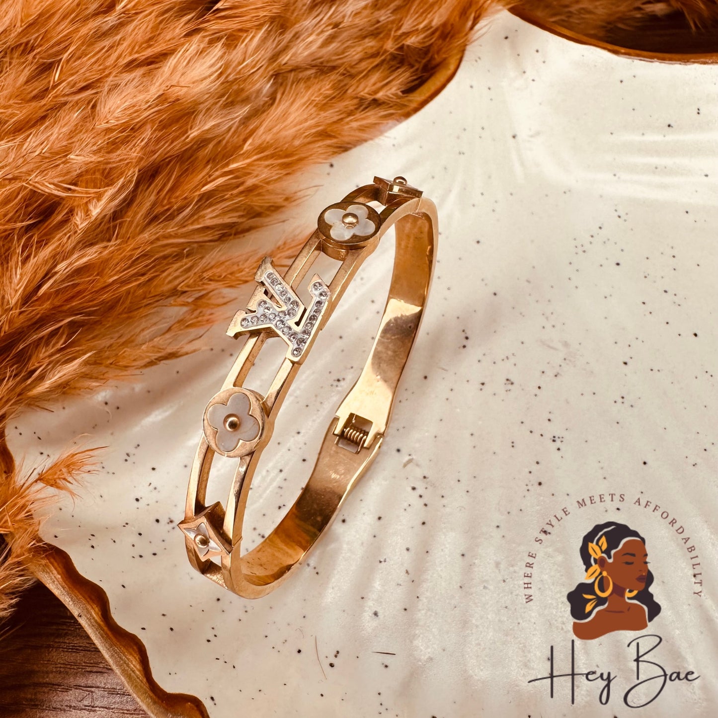 HeyBae Rose Gold LV Bracelet | Stylish Floral Bangle for Ethnic & Western Wear