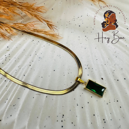 HeyBae Anti Tarnish Green Emerald Stone Gold Plated Chain for Women & Girls