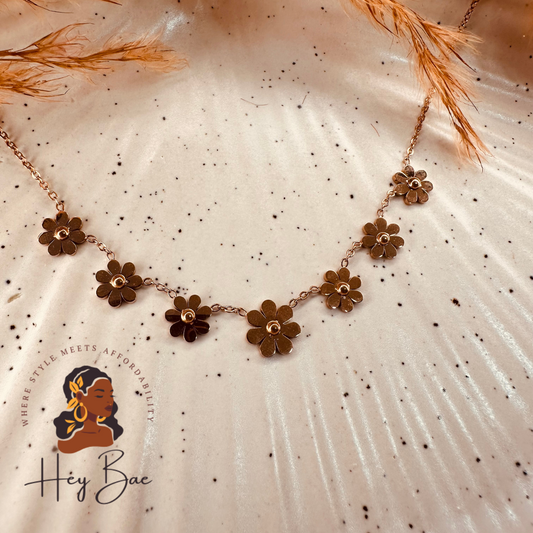 HeyBae Rose Gold Floral Necklace | Trendy Flower Chain for Ethnic & Western Wear