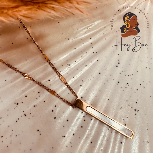 HeyBae Anti Tarnish Bar Pendant and Chain Set - Stainless Steel, Rose Gold, Gold & Silver